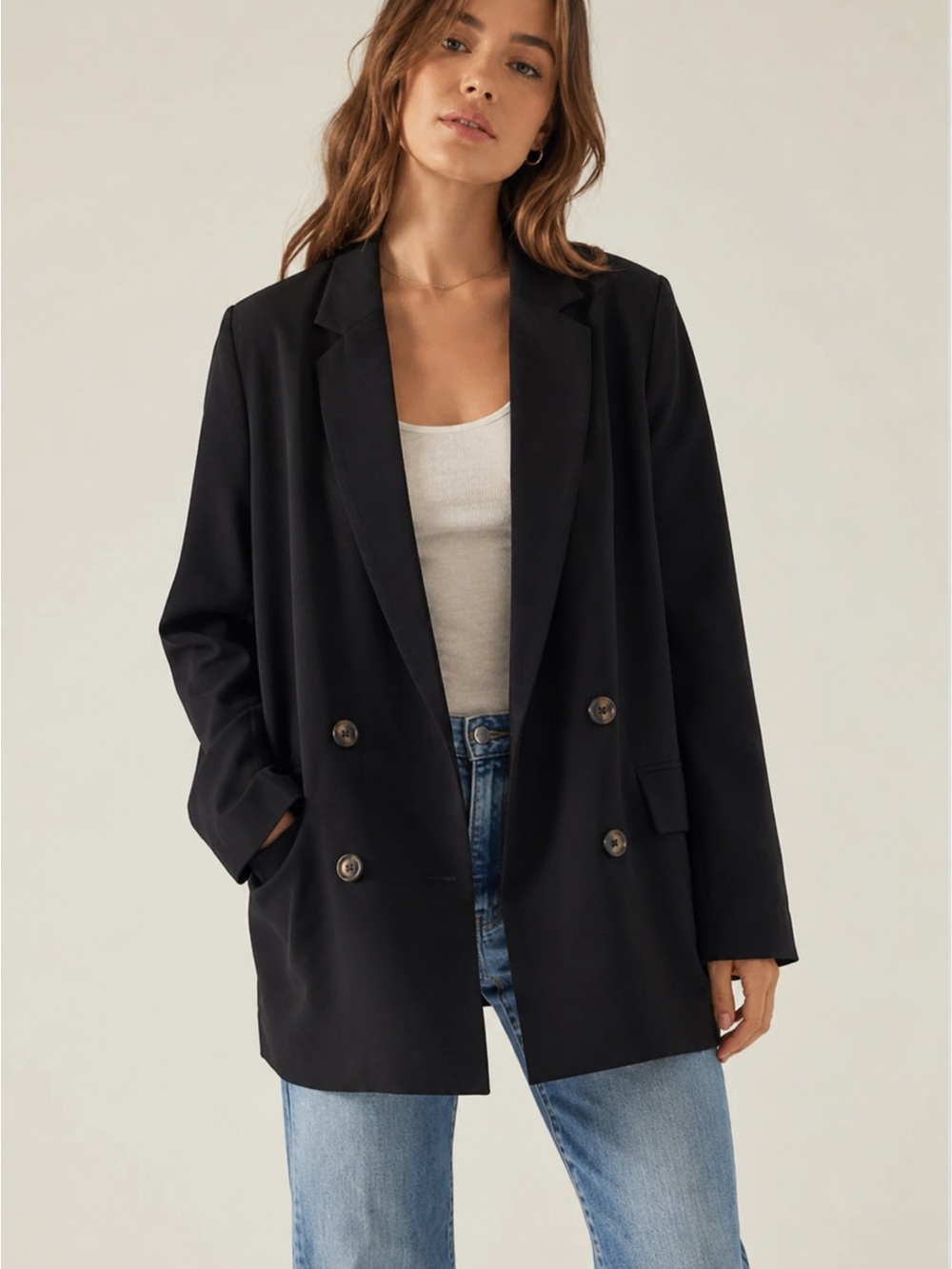 Elizabeth and James Black Relaxed Fit Double Breasted Blazer Medium